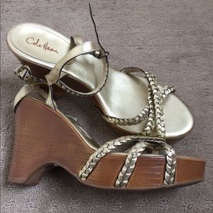 Cole Haan Nike Air Gold Braided Wedge Sandals